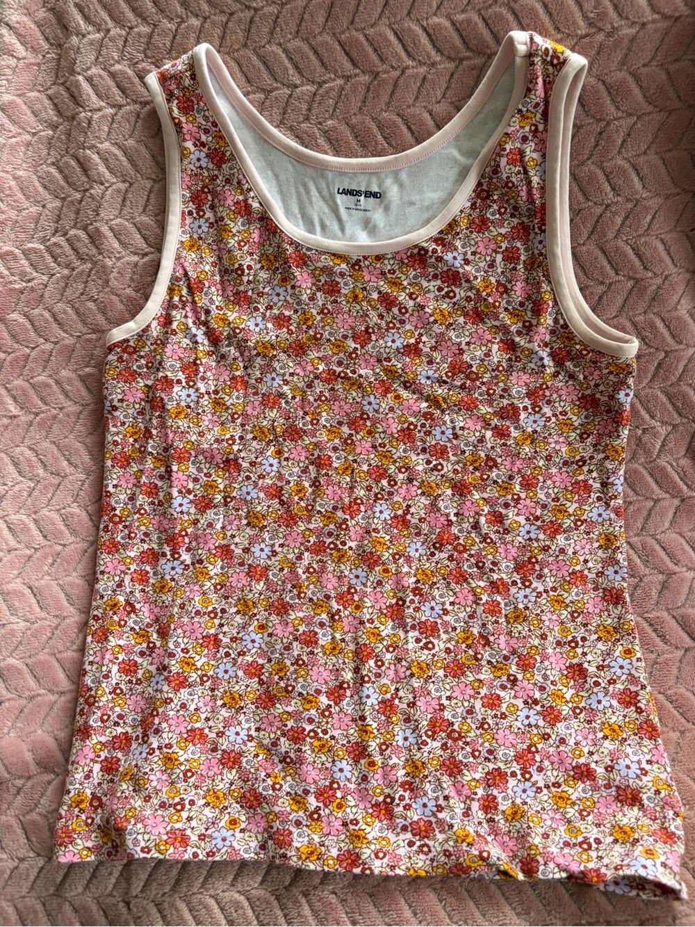 Lands' End Floral Scoop Neck Tank Top in Pink and Yellow